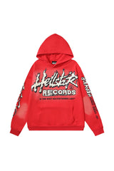 Portrait badge, red hoodie